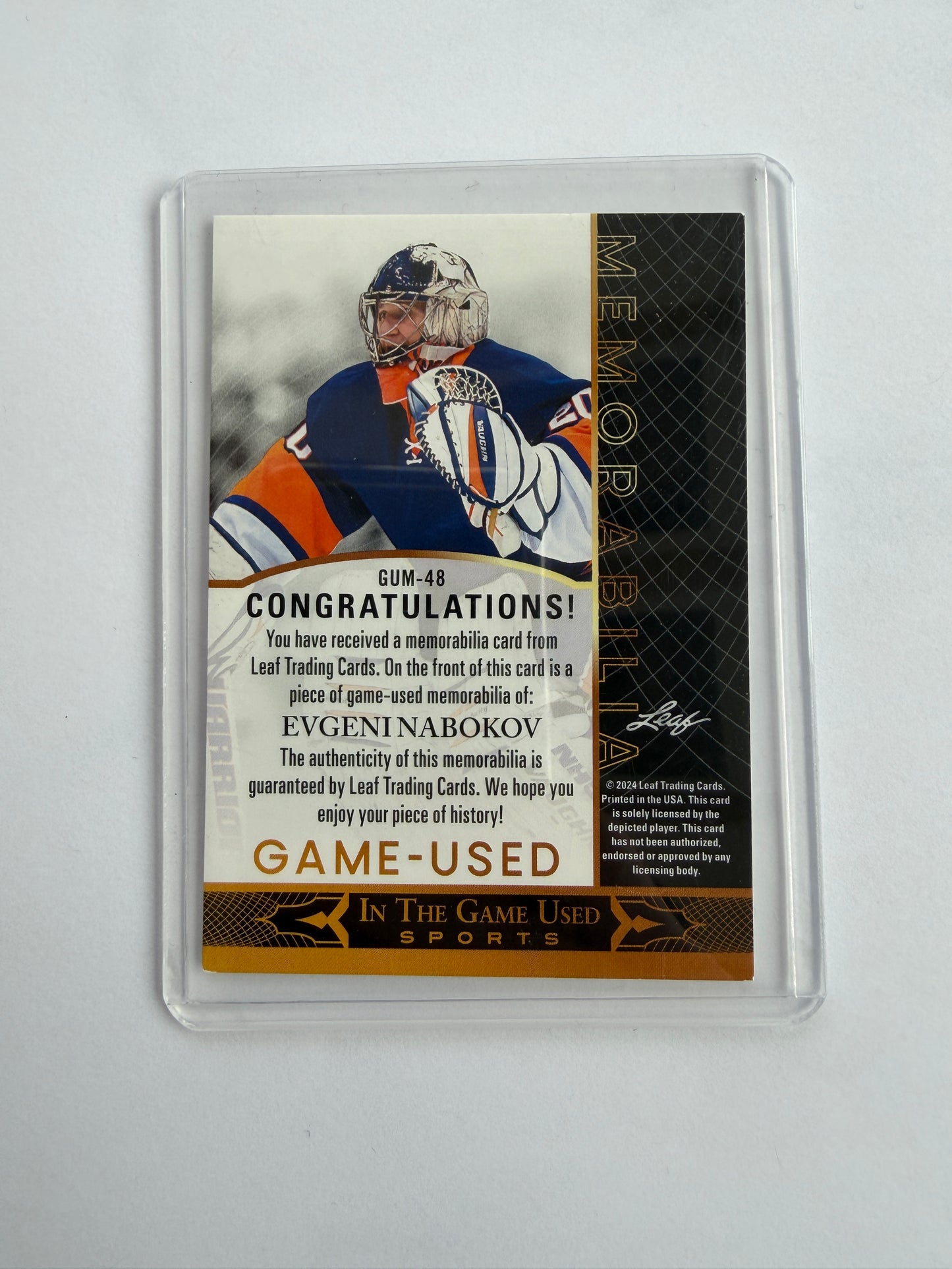 Mfs Leaf card Evgeni Nabokov game used memorabilia 2024