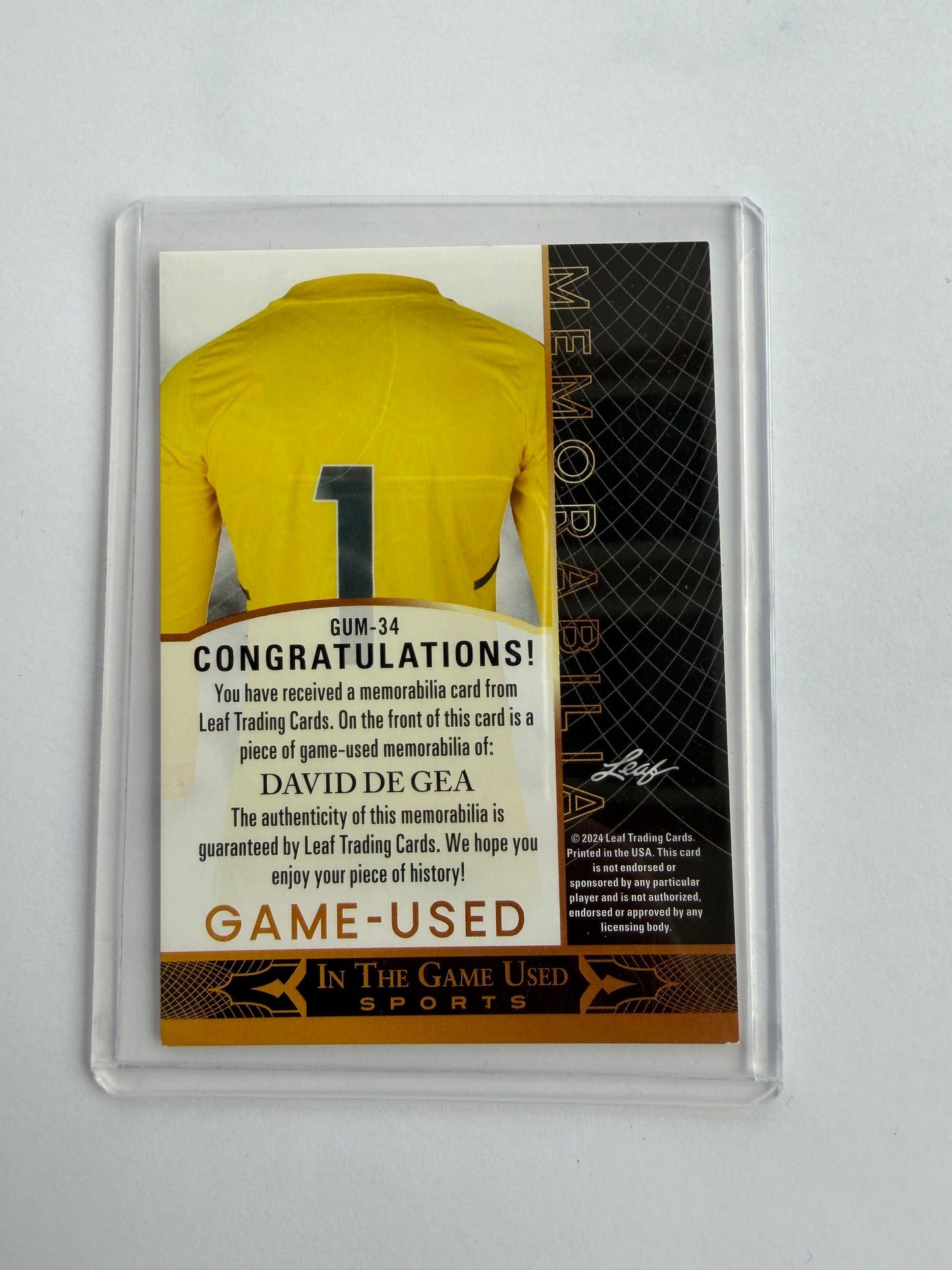 Mfs Leaf cards David De Gea game used memorabilia 2024